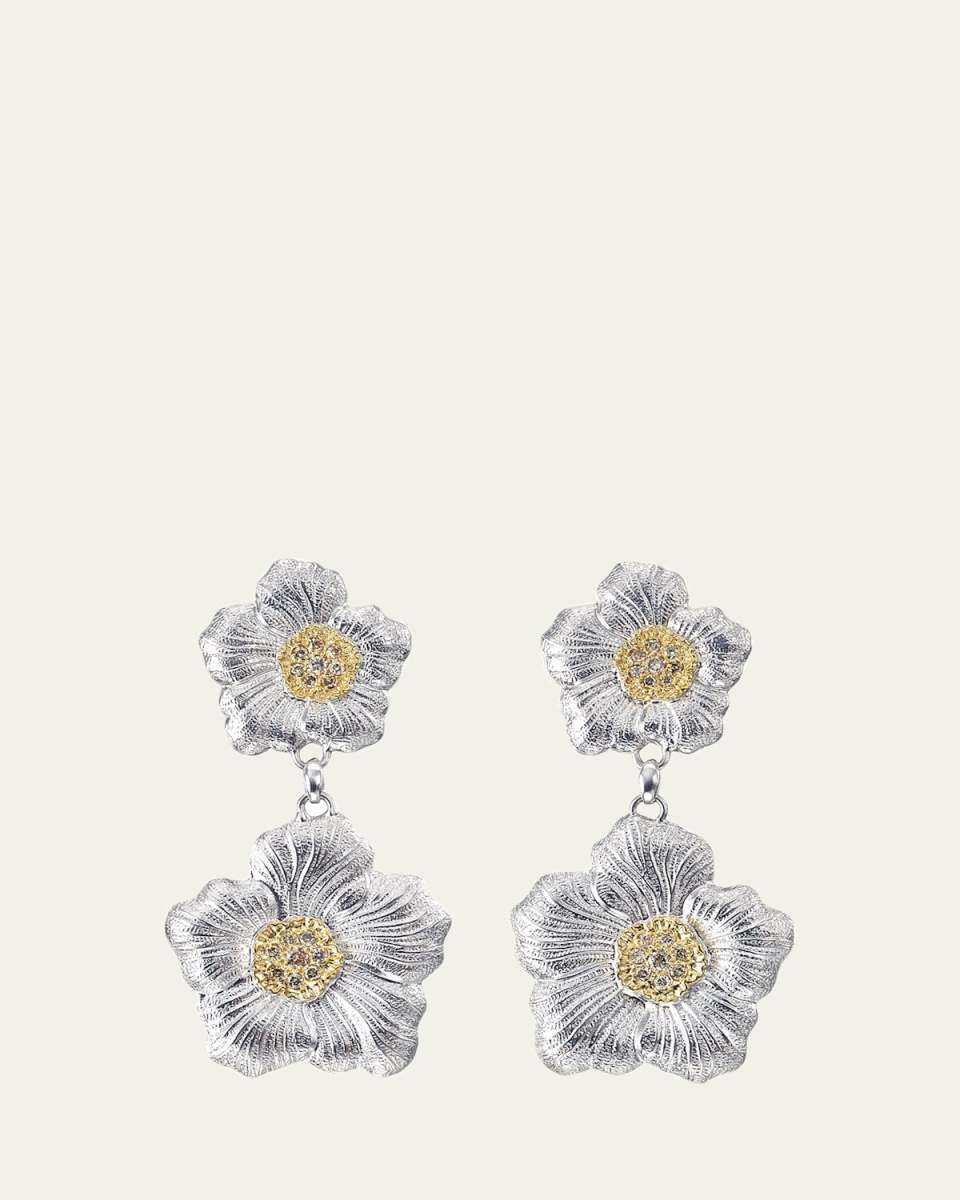 Blossoms Gardenia Silver/Gold Pendant Earrings W Diamond